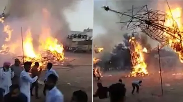 سقوط دکل یک مرد را زنده زنده سوزاند+فیلم