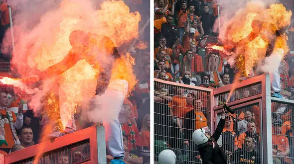 حمله پلیس با اسپری فلفل به تماشاگر آتش افروز + فیلم و عکس های باورنکردنی