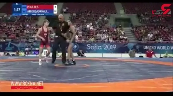 ضربه فنی دیدنی کشتی‌گیر ایرانی مقابل بی‌احترامی حریف آمریکایی