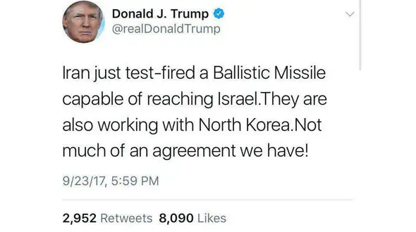 واکنش توئیتری ترامپ به آزمایش موشک خرمشهر توسط سپاه