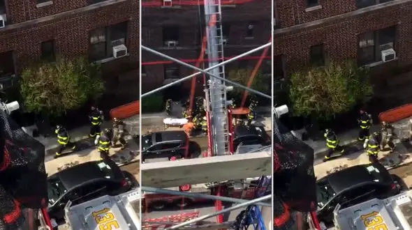 سقوط مرگبار آتش نشان از ساختمان آتشین + فیلم