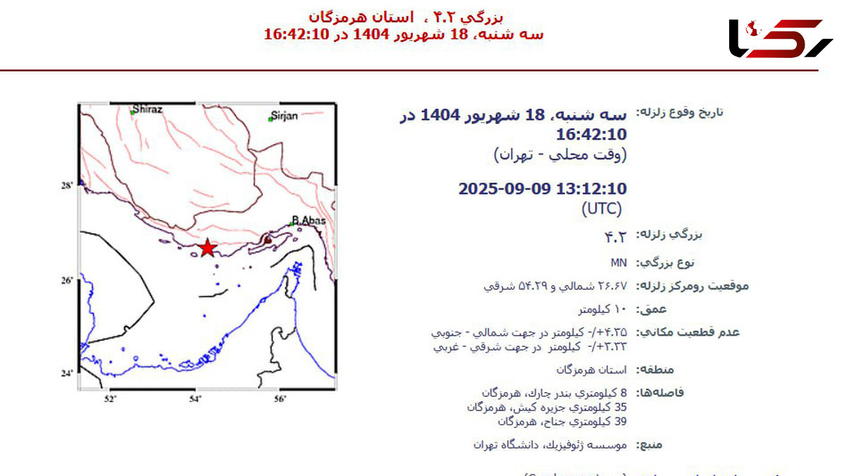 زلزله ۴.۲ ریشتری هرمزگان را لرزاند