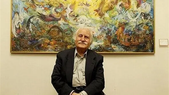 نگاهی به چیدمان منزل استاد فرشچیان در ایران و آمریکا مزین به آثار هنری ایشان/ کاغذ دیواری های نفیس، تابلو قلم زنی، کنده کاری 