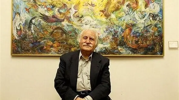 نگاهی به چیدمان منزل استاد فرشچیان در ایران و آمریکا مزین به آثار هنری ایشان/ کاغذ دیواری های نفیس، تابلو قلم زنی، کنده کاری 