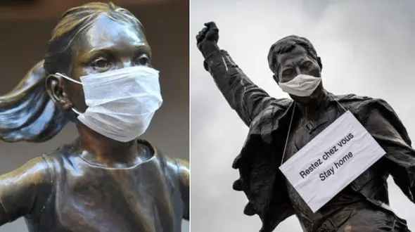 مجسمه‌های جهان هم کرونایی شدند +عکس