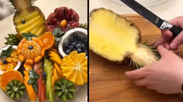 تزئین آناناس و انواع میوه ها برای پذیرایی + فیلم