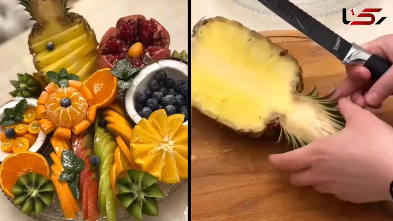 تزئین آناناس و انواع میوه ها برای پذیرایی + فیلم