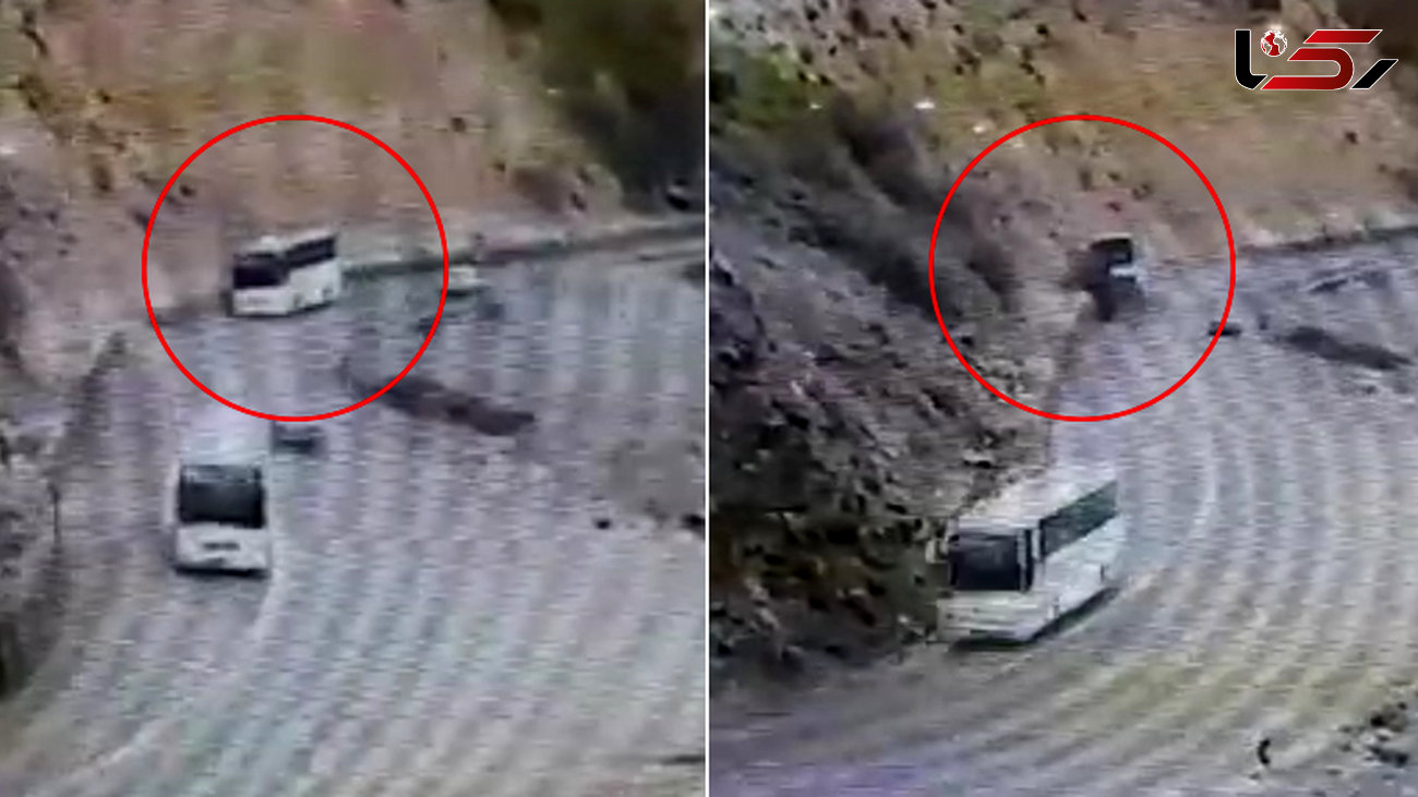 فیلم برخورد اتوبوس مسافری به کوه در جاده هراز / 16 نفر مصدوم شدند +عکس