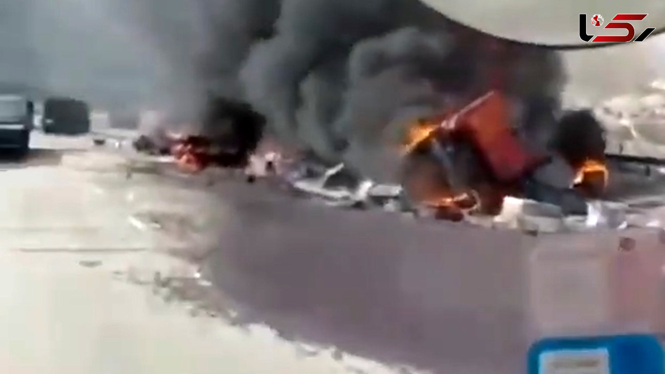 تصادف وحشتناک در جاده سیرجان / راننده ها هردو در آتش سوختند + فیلم 