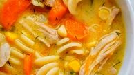 سوپ جوجه و نودل خامه ای یک پیش غذای خوشمزه + دستور تهیه