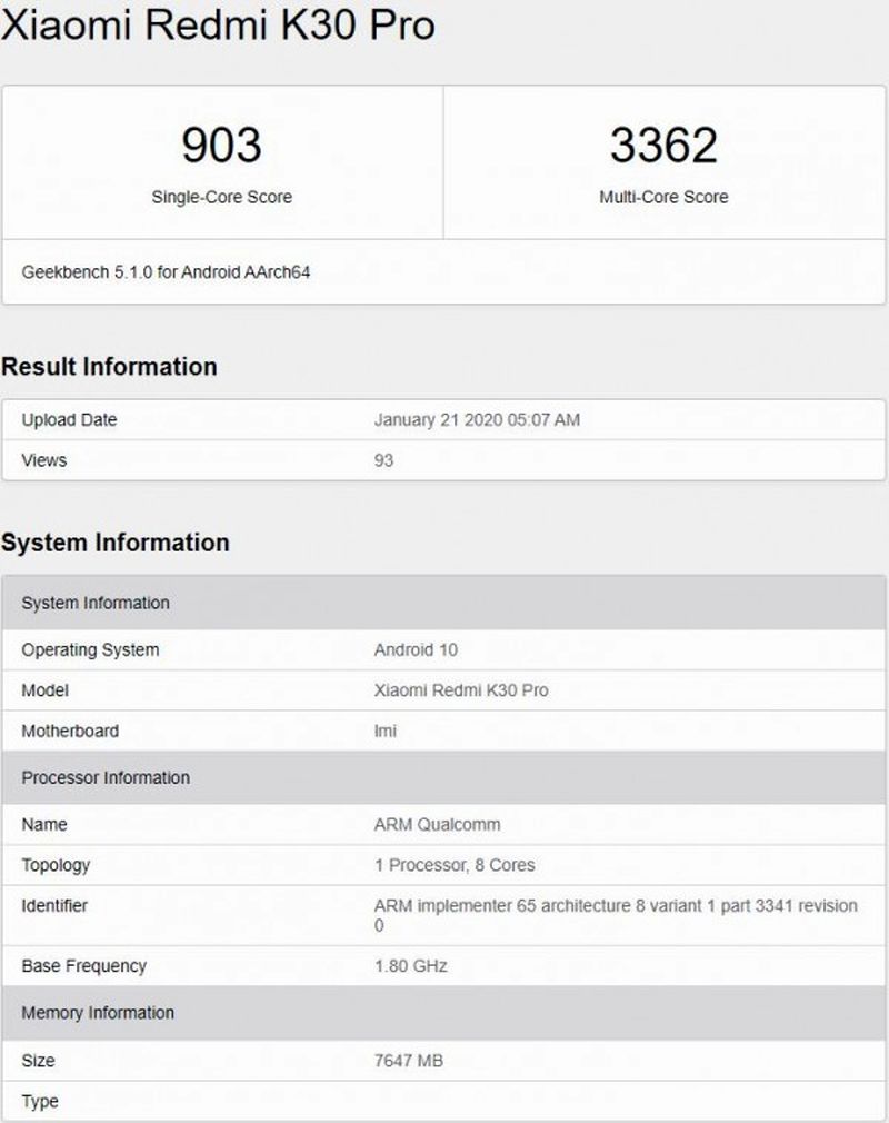 نتیجه بنچمارک Redmi K30 Pro منتشر شد