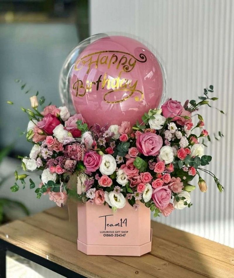 باکس گل بادکنک دار | 25 باکس گل بادکنک دار برای تولد و نوزاد بسیار جذاب در همه سبک و اندازه