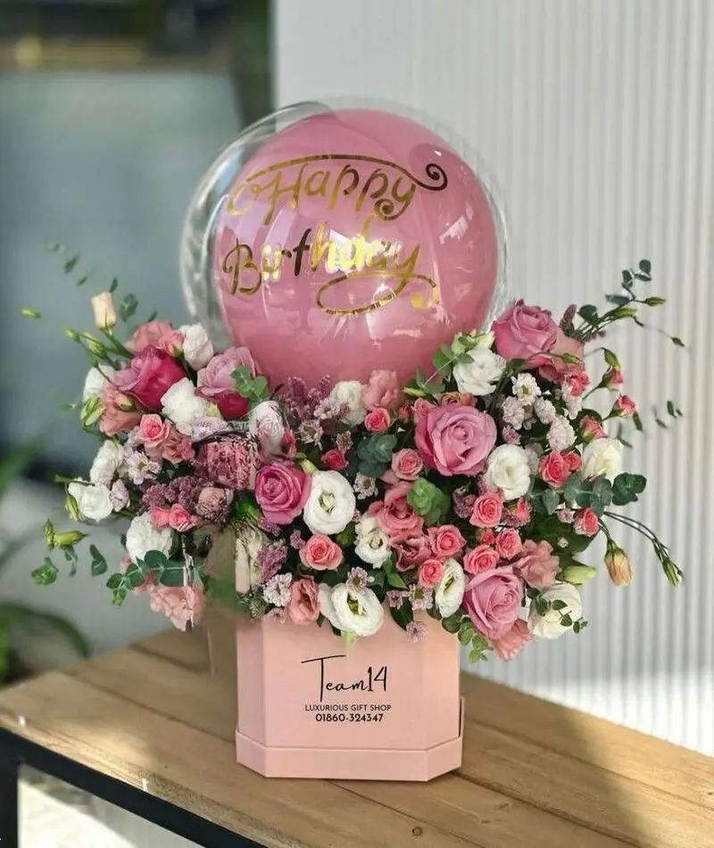 باکس گل بادکنک دار | 25 باکس گل بادکنک دار برای تولد و نوزاد بسیار جذاب در همه سبک و اندازه