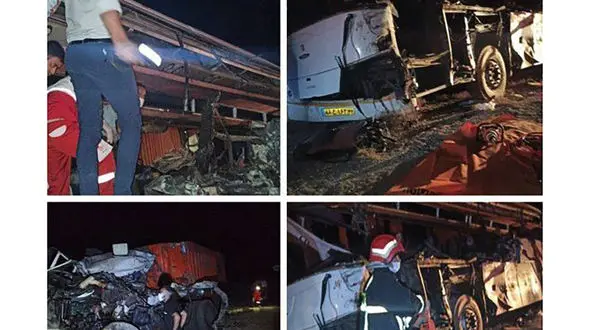 تصادف مرگبار اتوبوس مسافربری با تریلی در یزد/ 4 کشته در صحنه تصادف + عکس