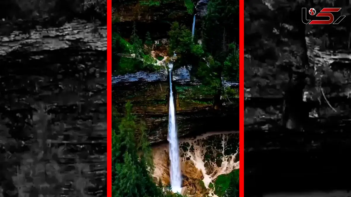 فیلم هوایی از آبشار بلند در دل جنگل