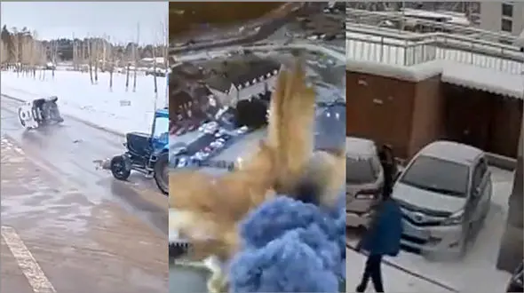 ببینید / از بازی خطرناک عابرپیاده در بزرگراه تا آتش سوزی در پمپ بنزین + 10 فیلم حادثه ای 