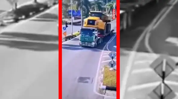 فیلم لحظه ترمز ناگهانی کامیون در مالزی