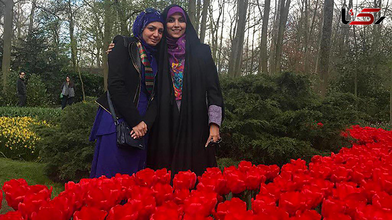 عکس خواهرانه خانم مجری با گل های لاله 