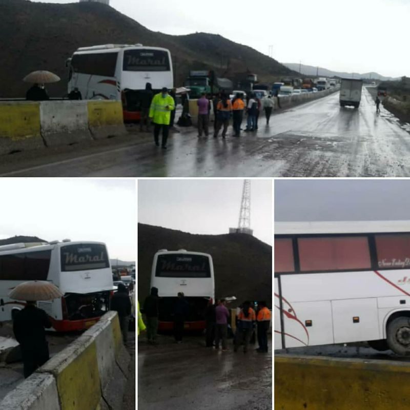 برخورد اتوبوس با گاردریل در سمنان