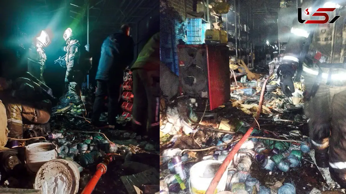 انفجار قوطی‌های رنگ و تینر در آتش‌سوزی مغازه‌ای در بازار آهن شادآباد