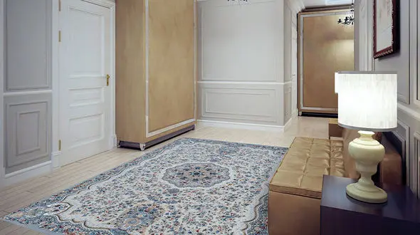 راهنمایی چیدمان فرش در پذیرایی مربع بدون مبل 