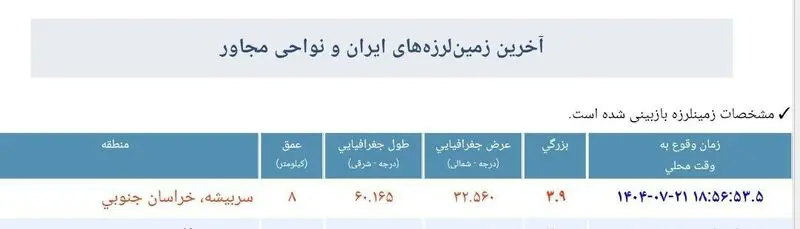زمین لرزه در سربیشه خراسان جنوبی 