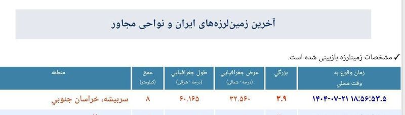 زمین لرزه در سربیشه خراسان جنوبی 