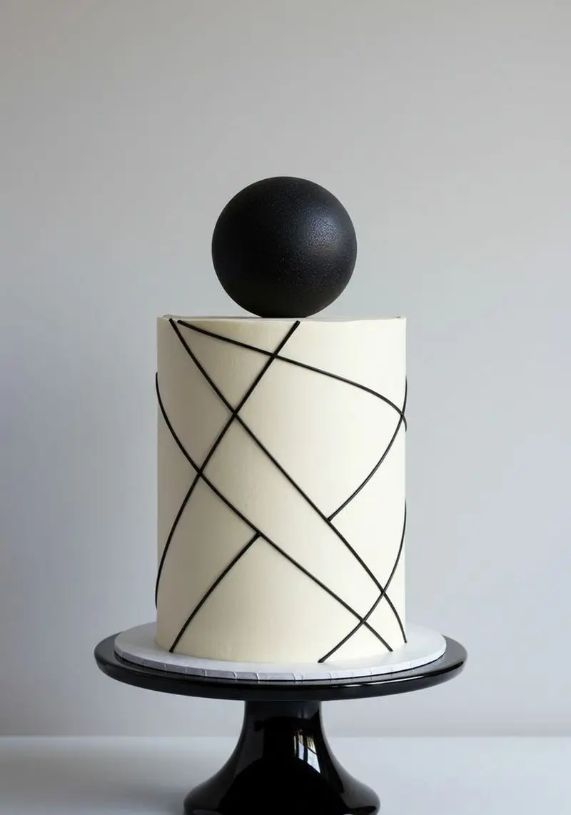 کیک تولد سفید مشکی مردانه