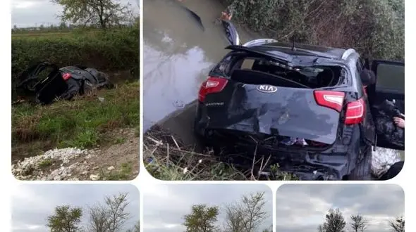 5 عکس از سقوط ماشین لاکچری در کانال آب / در گیلان رخ داد