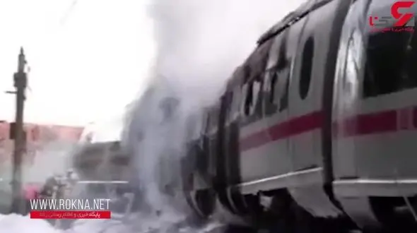 آتش سوزی قطار سریع السیر روی ریل راه آهن + فیلم