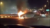 فیلم لحظه آتش گرفتن ال 90 مرد تهرانی وسط اتوبان