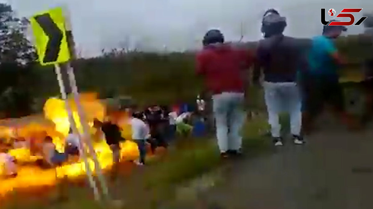 فیلم هولناک از زنده زنده سوختن چند زن و مرد در واژگونی تریلی / همگی در حال فرار آتش گرفتند/ آمریکا