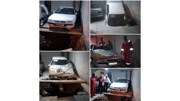 پارکینگ ساختمانی در فردیس خودروها را بلعید + عکس عجیب