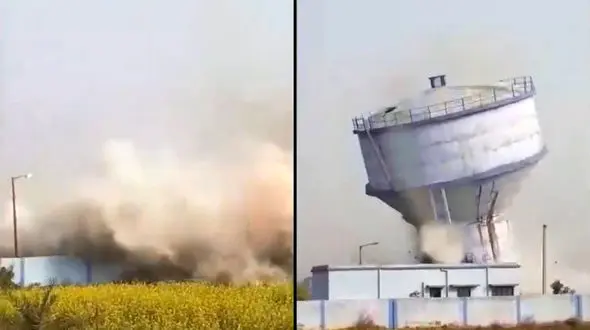 لحظه واژگونی مخزن آب در هند+فیلم