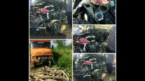  سوناتا زیر کامیون رفت و به آهن پاره تبدیل شد / ۴ سرنشین سوناتا کشته شدند + عکس 