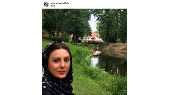 خانم بازیگر در کنار برکه ای زیبا در لهستان +عکس