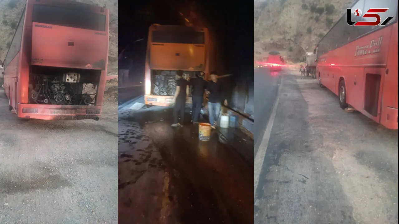 فیلم / فداکاری ماموران پلیس راه برای نجات مسافران اتوبوس در جاده اندیمشک