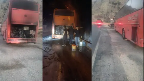 فیلم / فداکاری ماموران پلیس راه برای نجات مسافران اتوبوس در جاده اندیمشک