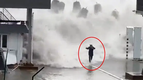 ببینید / لحظه فرار مردم کالیفرنیا از امواج عظیم ناشی از طوفان