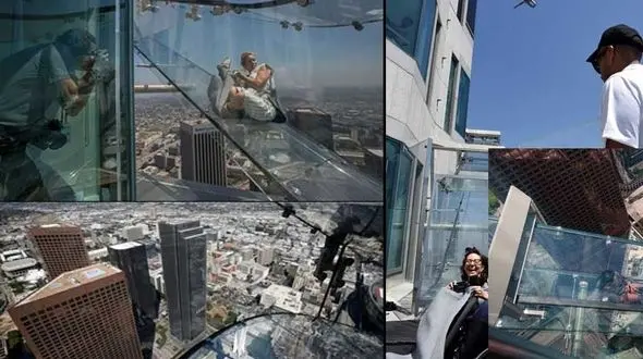 هیجان پایین آمدن از آسمان‌خراش‌ با سرسره شیشه ای و در ارتفاع 300 متری +فیلم وعکس