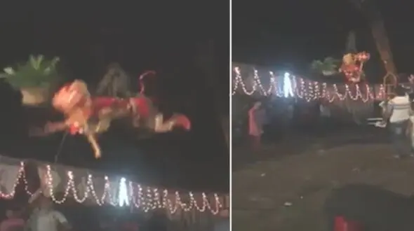 مرد پرنده هندی در یک مراسم سنتی سقوط کرد!+ فیلم 
