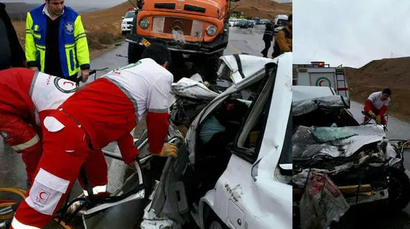 جان دادن تلخ سرنشینان پراید در زیر چرخ های کامیون + عکس 