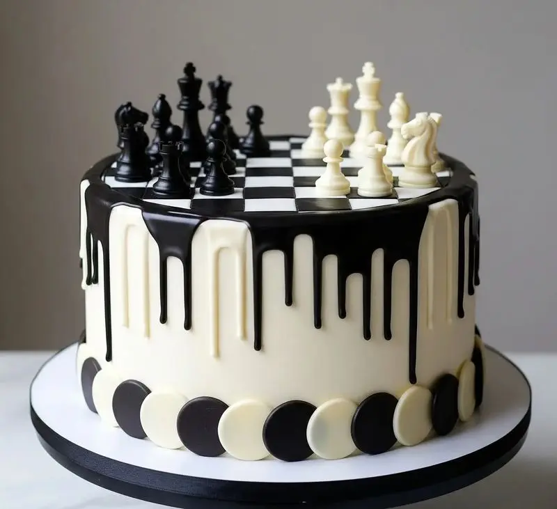 کیک تولد سفید مشکی مردانه