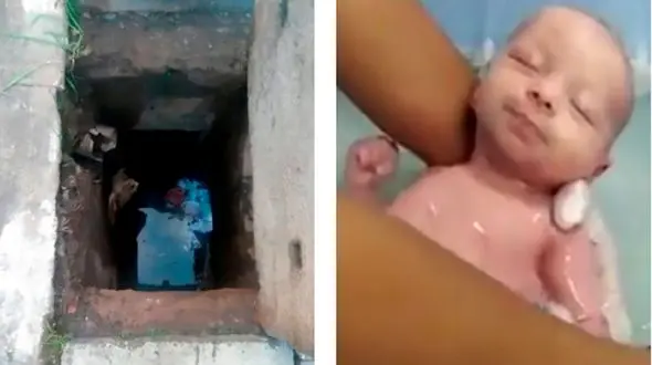 فیلم دردناک از رها شدن یک نوزاد در فاضلاب 