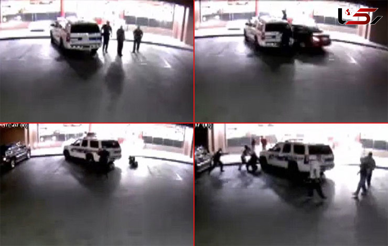 فیلم لحظه زیر گرفتن 3 افسر پلیس توسط یک خودرو در پمپ بنزین +عکس