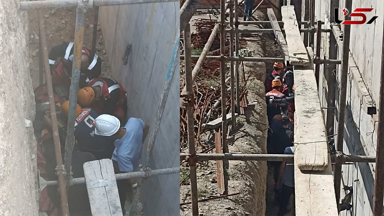 سقوط هولناک کارگر جوان در محل گودبرداری + تصاویر عملیات نجات