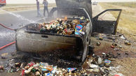 عکس های عجیب از آتش گرفتن یک خودرو در اهواز+تصاویر