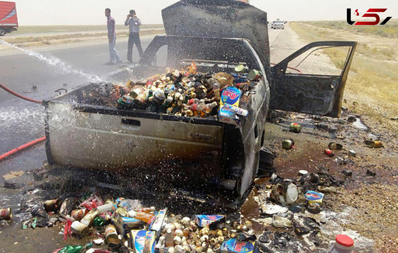 عکس های عجیب از آتش گرفتن یک خودرو در اهواز+تصاویر
