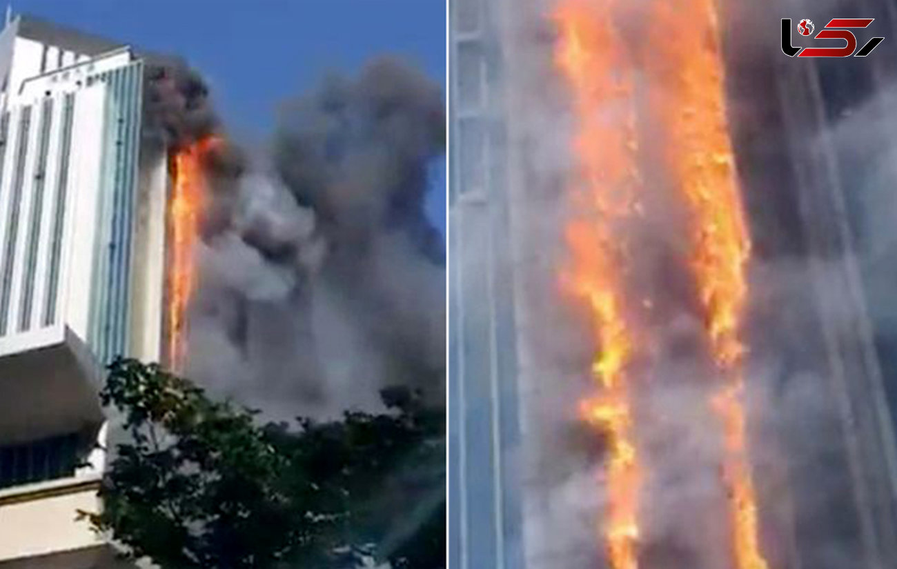 آتش سوزی بزرگ در یک آسمانخراش + فیلم و عکس