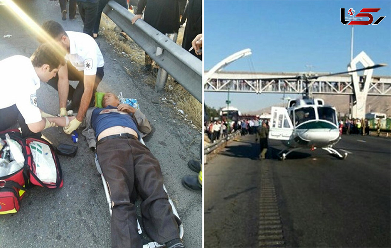تصادف اتوبوس‌ها صبح امروز در اتوبان تهران/ یک مرد و یک زن و کودکش در این حادثه کُشته و 30 تن مجروح شدند+عکس